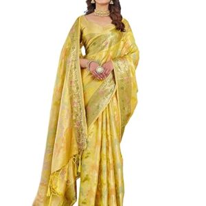 SIRIL Women's Banarasi Silk Jacquard Zari Work Saree With Unstitched Blouse Piece