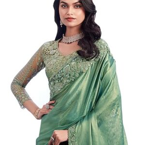 AKHILAM Women's Chiffon Embellished Saree With Unstitched Blouse Piece(SILVER29001_TFH_Parent)