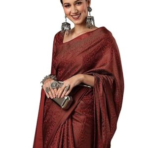 AKHILAM Women's Woven Design Zari Work Banarasi Silk Saree With Unstitched Blouse Piece