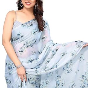 MIRCHI FASHION Women's Chiffon Floral Printed Saree with Blouse Piece