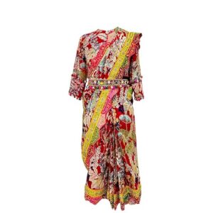 ALYAANSH COUTURE Girl's Georgette Printed Drape Saree With Hand Embroidery | Saree Designer Indian Ethnic Wear for Girls